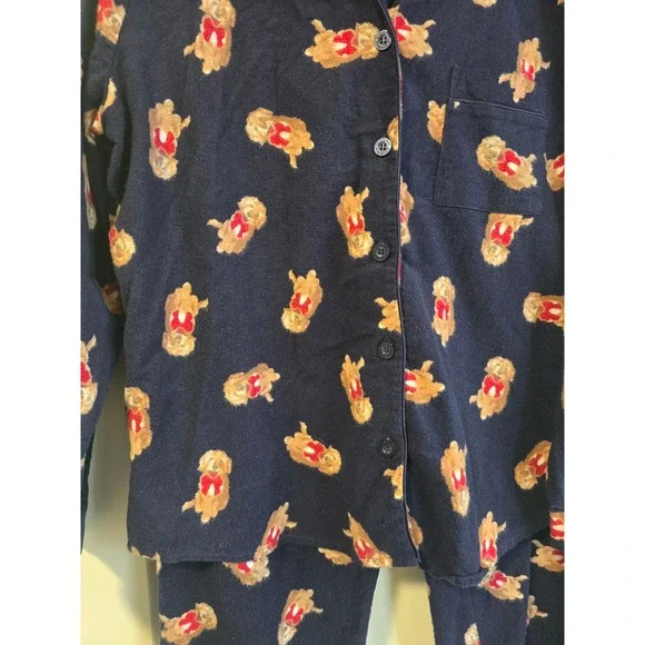 la Vie en Rose Womens Navy Blue Golden Retriever Flannel Pajama Set Large L - Picture 11 of 16